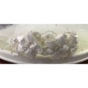 Wedding Bridal Veil Headpiece White&Ivory Headband Floral Spray/Beads Detachable